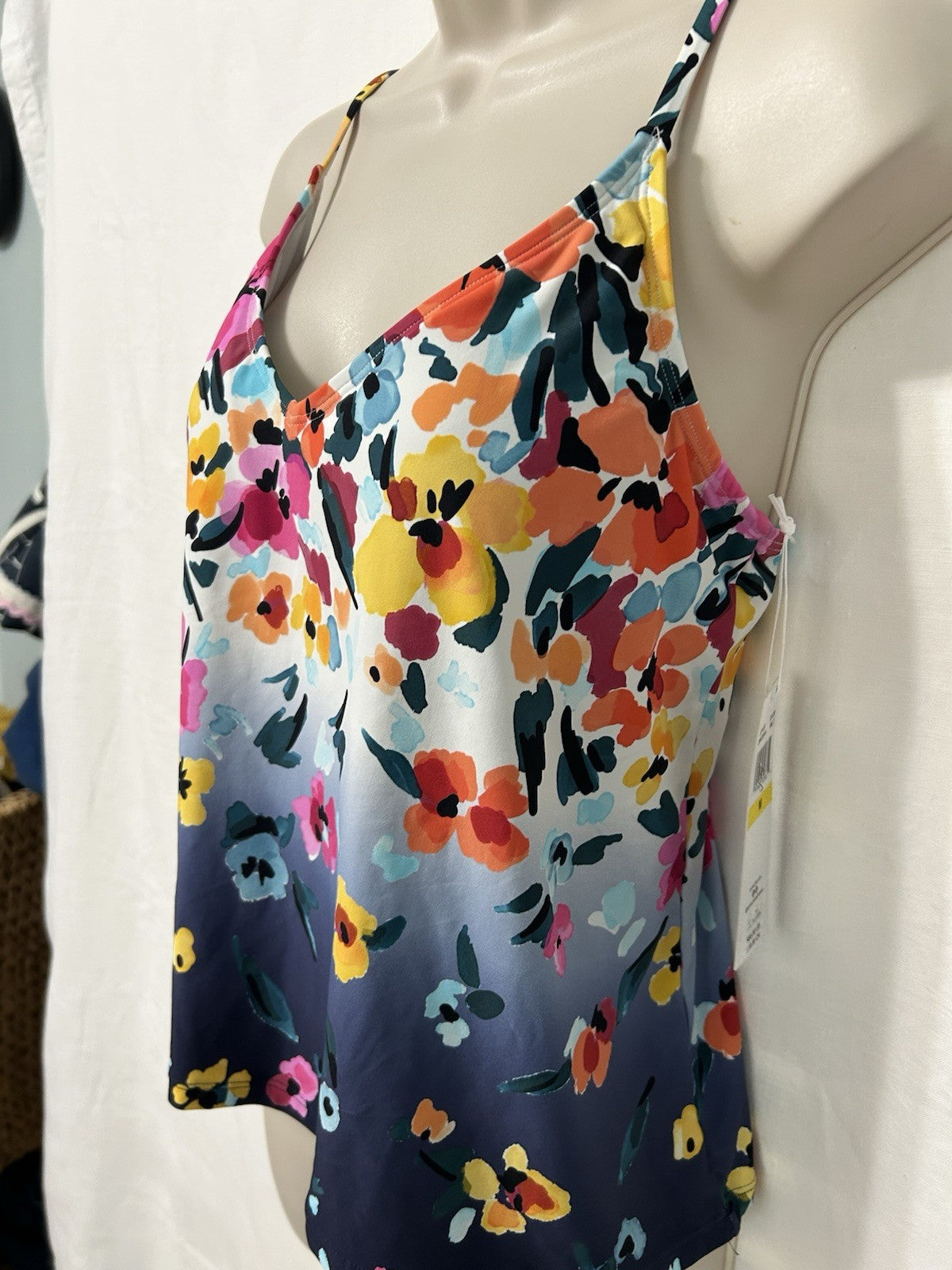 Anne Cole Floral-Print Draped- Multi Underwire Tankini Top Swimsuit M