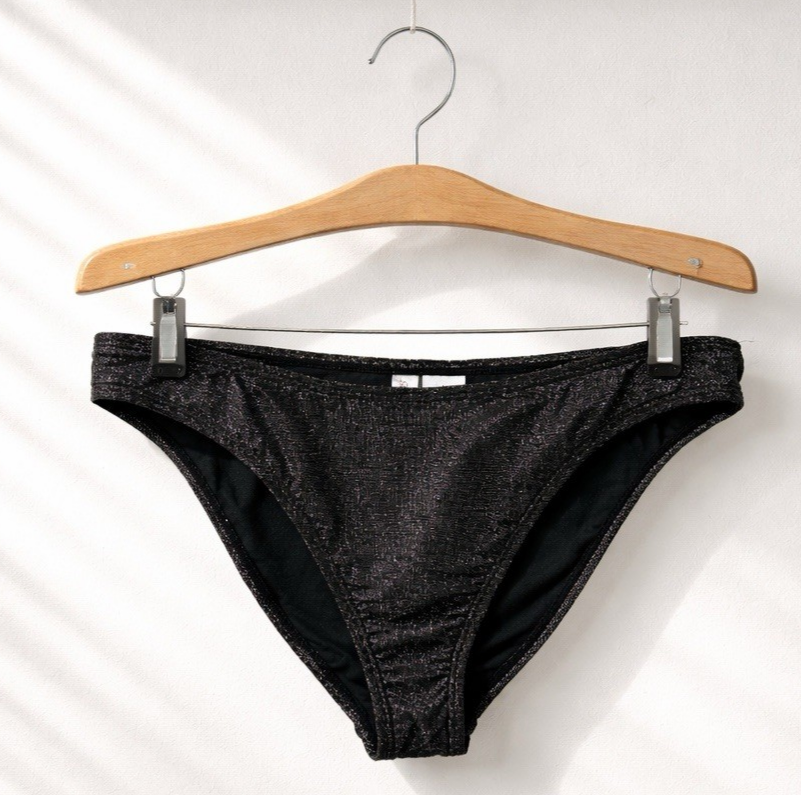 Salt & Cove Juniors' Large Lurex Hipster Bikini Bottom Black Shimmer