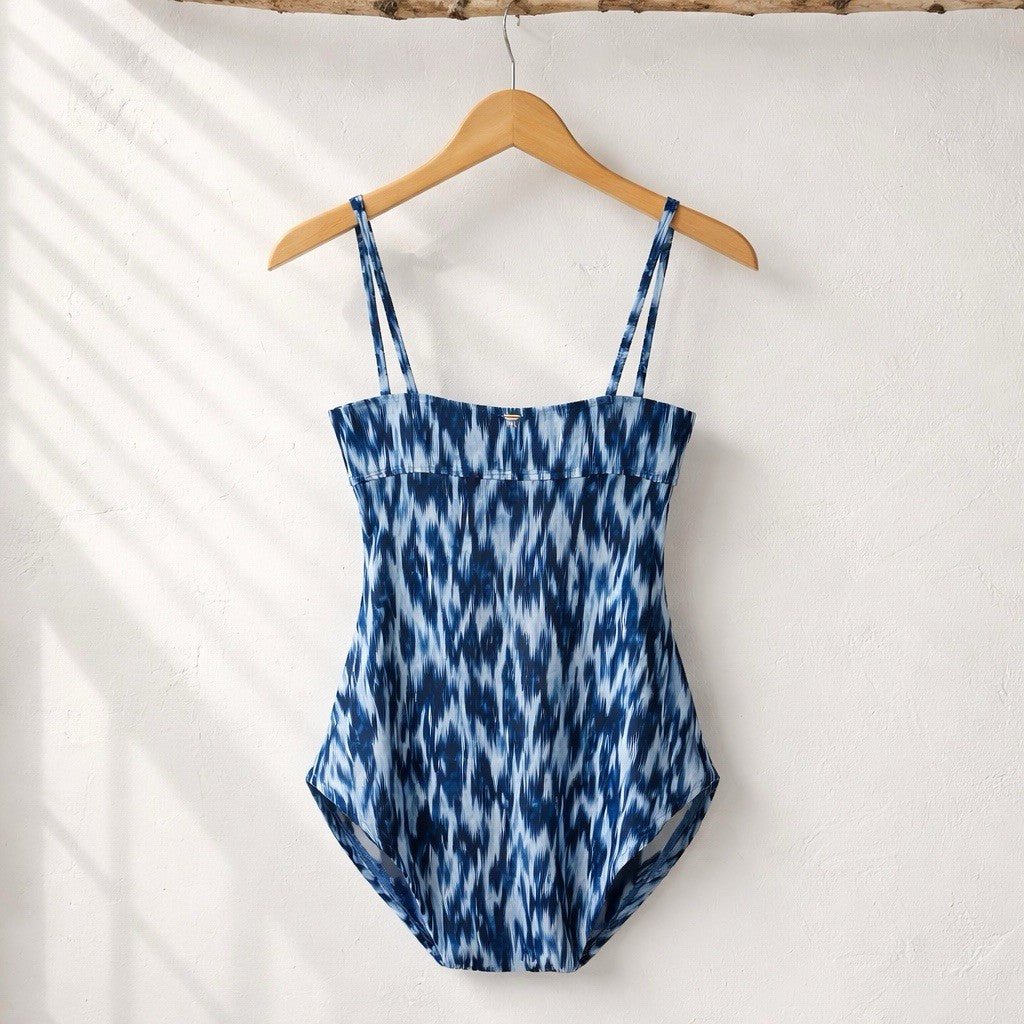 Anne Cole Tie Dye Ikat One-Piece Blue Swimsuit Underwire Drape Front 10