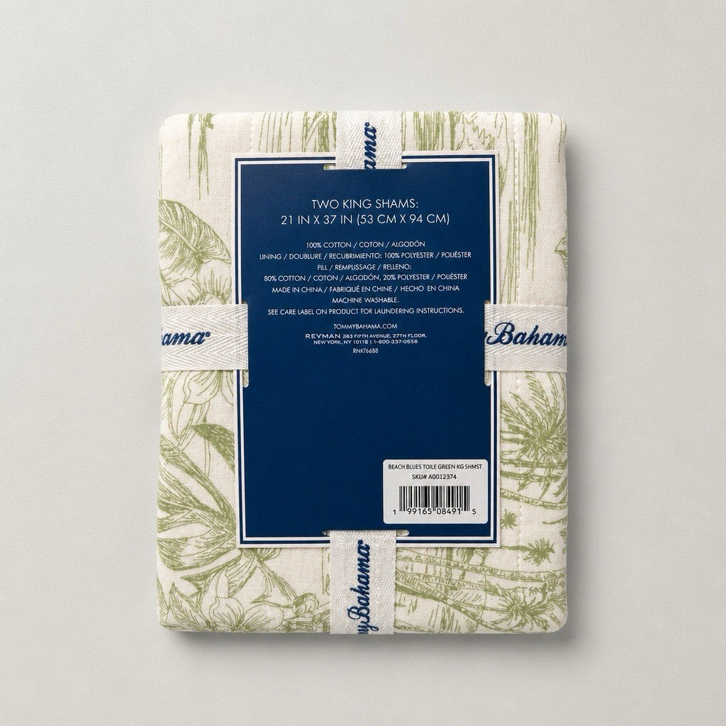 Tommy Bahama Beach Bluff Toile Green King Sham Set 2 Pcs