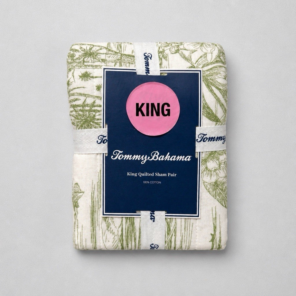 Tommy Bahama Beach Bluff Toile Green King Sham Set 2 Pcs