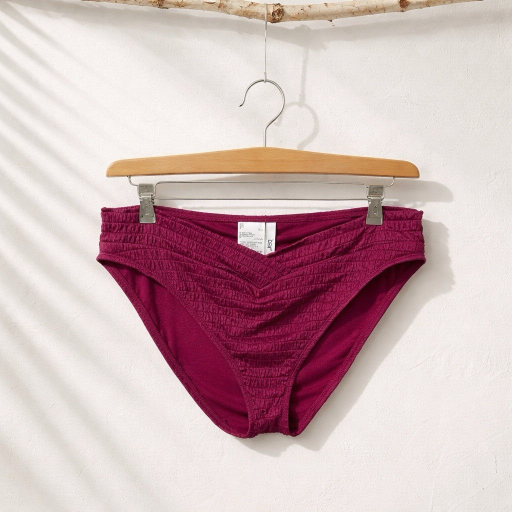 Bar Iii Women's Pucker up V-Waist High-Leg Bikini Bottoms XL Plumberry