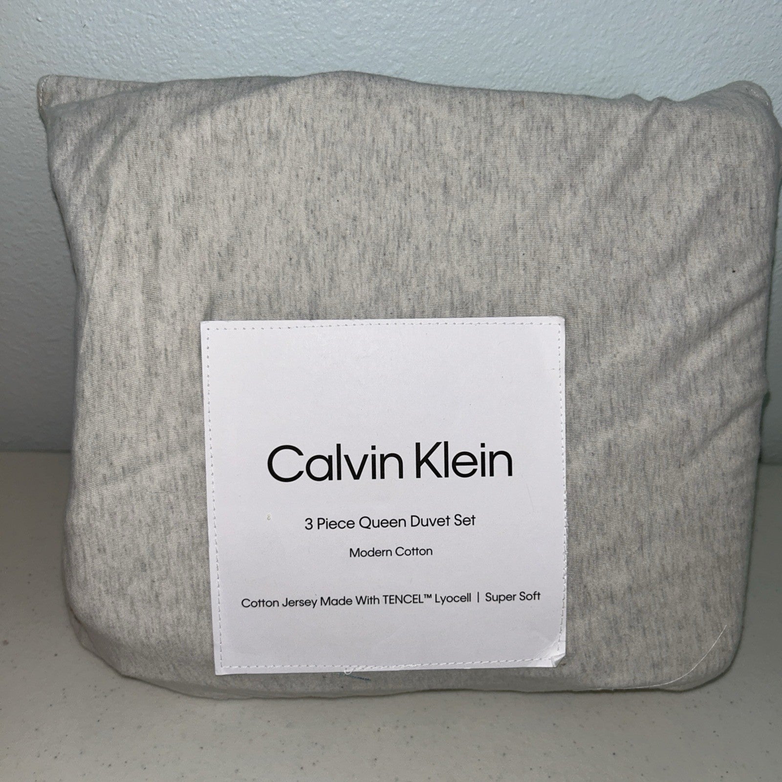 Calvin Klein Modern Cotton Jersey Tencel QUEEN Duvet & Shams Set Ivory / Gray