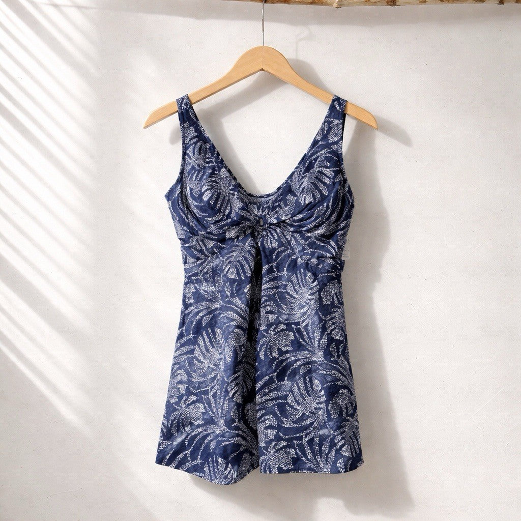 Island Escape Womens 10 Magnolia Swim Dress, One Piece, Navy And White New