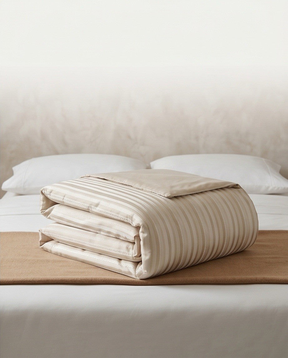 Hotel Collection Metallic Strie KING Duvet Cover & 2 King Shams Ivory / Gold