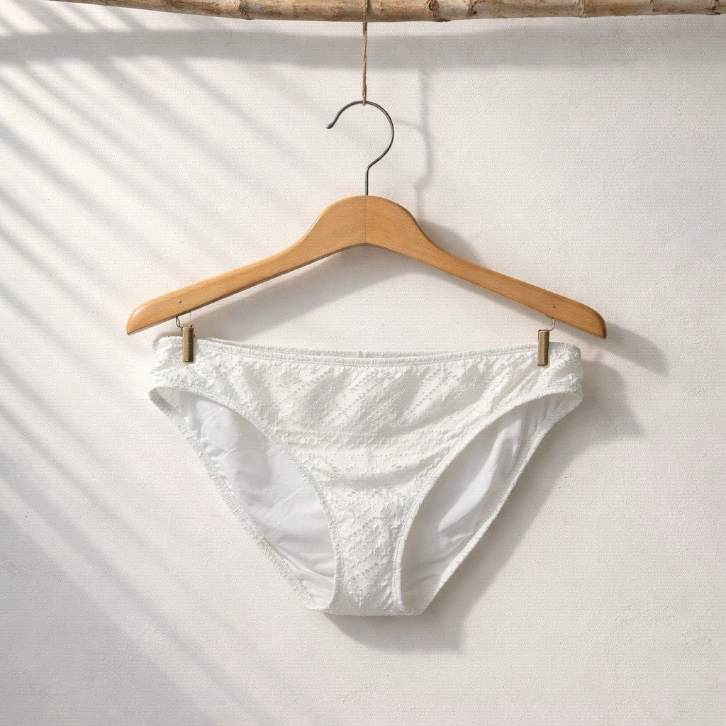 La Blanca White Eyelet Textured Bikini Bottoms Size 16 UPF 50+