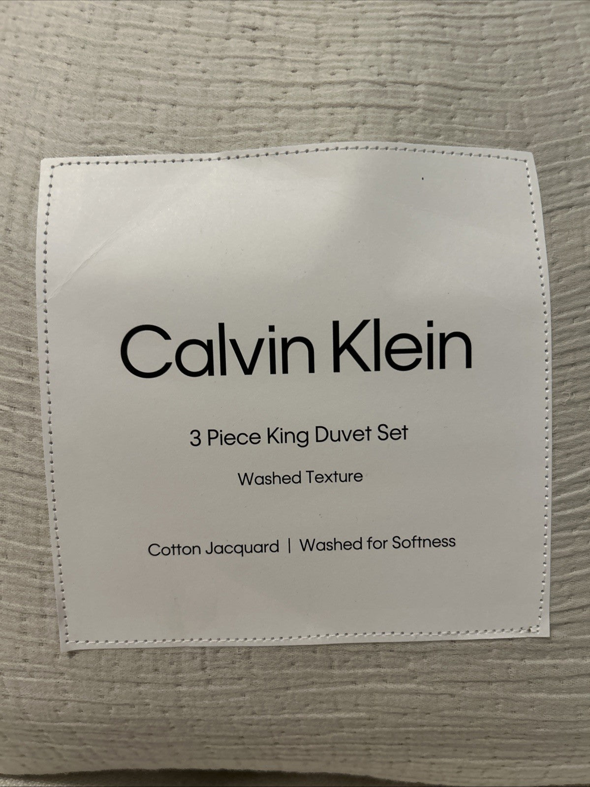 Calvin Klein Washed Texture King Duvet Cover & Shams Set Light Grey New
