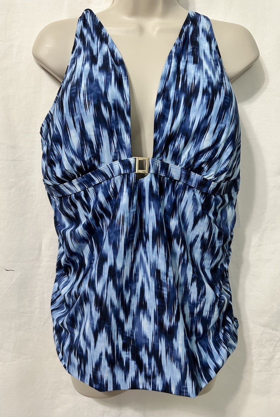 Anne Cole Plus 22W Printed Front Underwire Tankini Top Swimsuit Blue