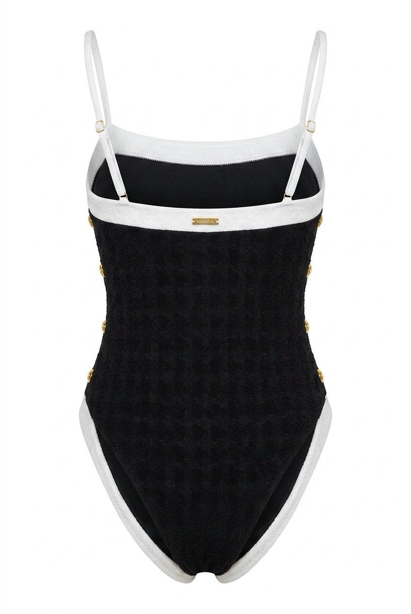 L'agence Color Block Womens L One Piece Swimsuit Black