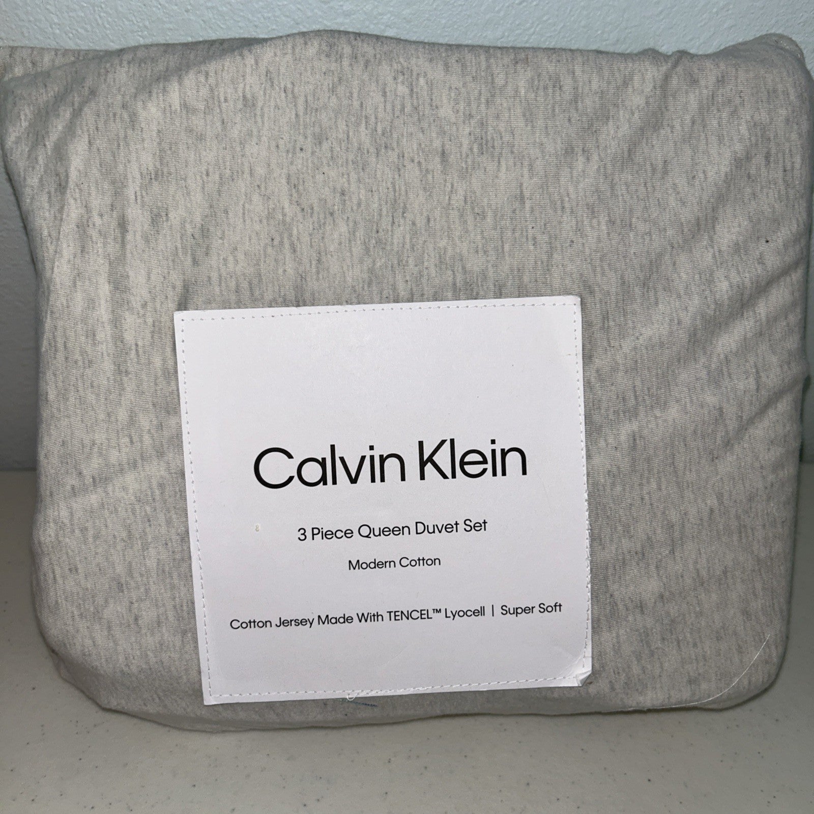 Calvin Klein Modern Cotton Jersey Tencel QUEEN Duvet & Shams Set Ivory / Gray