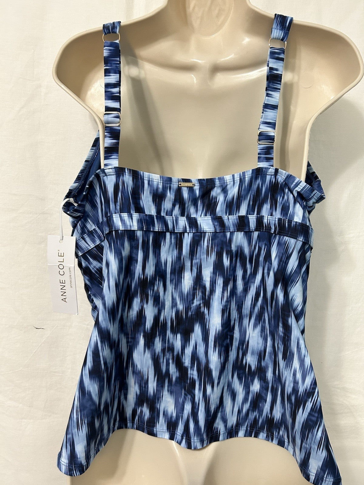 Anne Cole Plus 22W Printed Front Underwire Tankini Top Swimsuit Blue