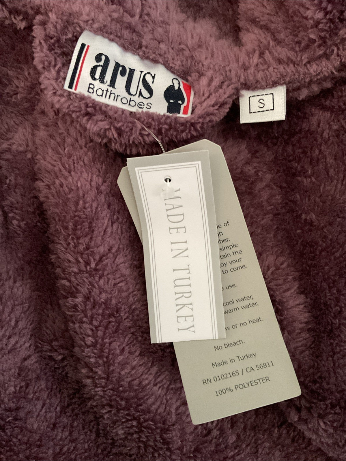 Arus Plum Hooded Long Bathrobe Long Unisex Small Plush