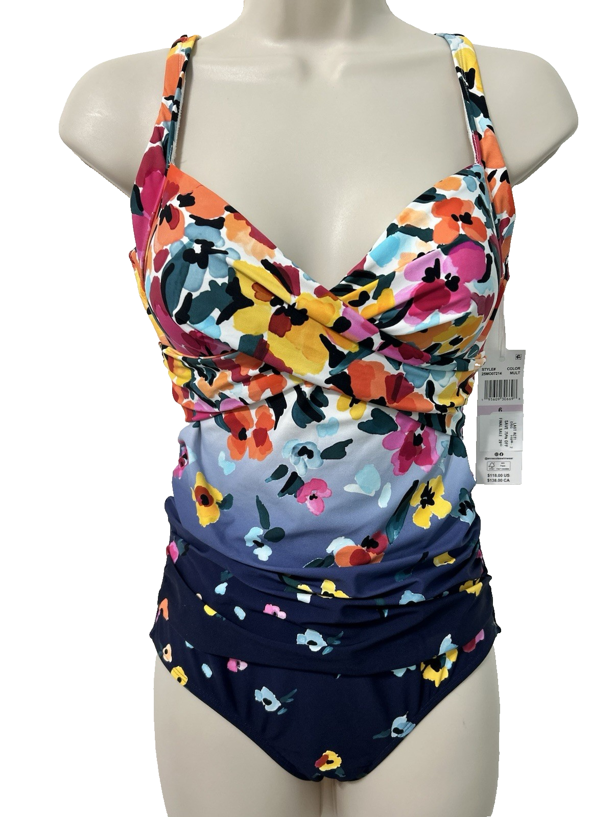 Anne Cole Plus Size Floral-Print Draped- Multi Underwire Swimsuit 20W
