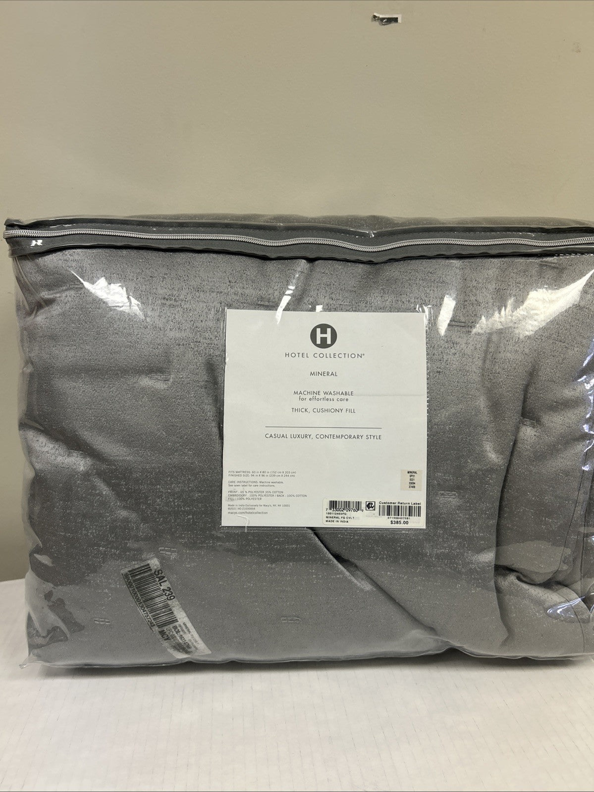 Hotel Collection Coverlet Mineral F/Q, Quilted Silver