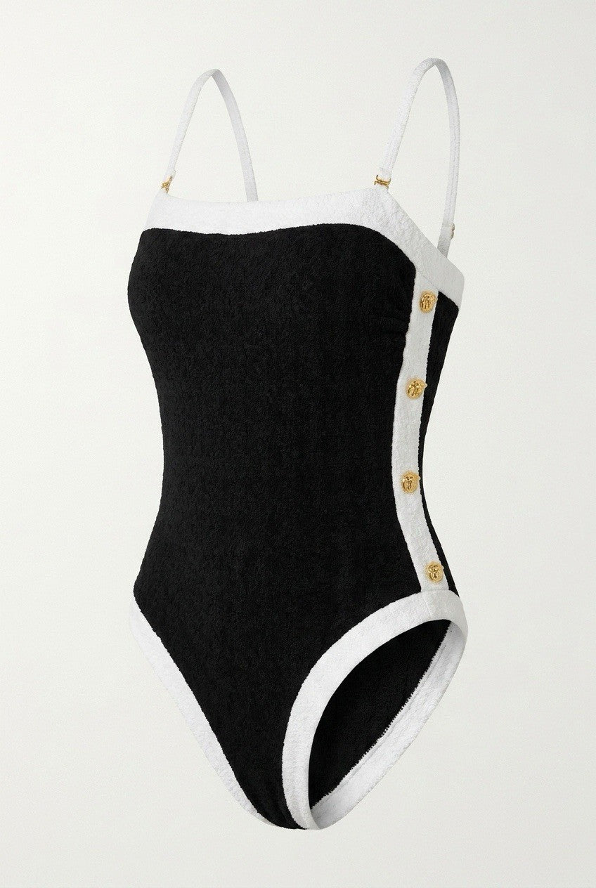 L'agence Color Block Womens L One Piece Swimsuit Black