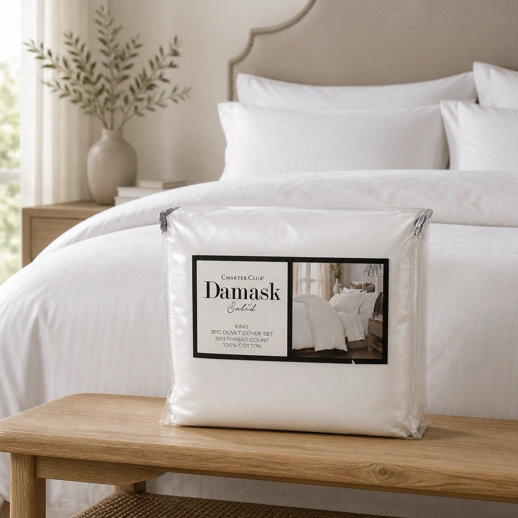 Charter Club 550 TC 100% Cotton 3-Pc. Duvet Cover Set, King, White