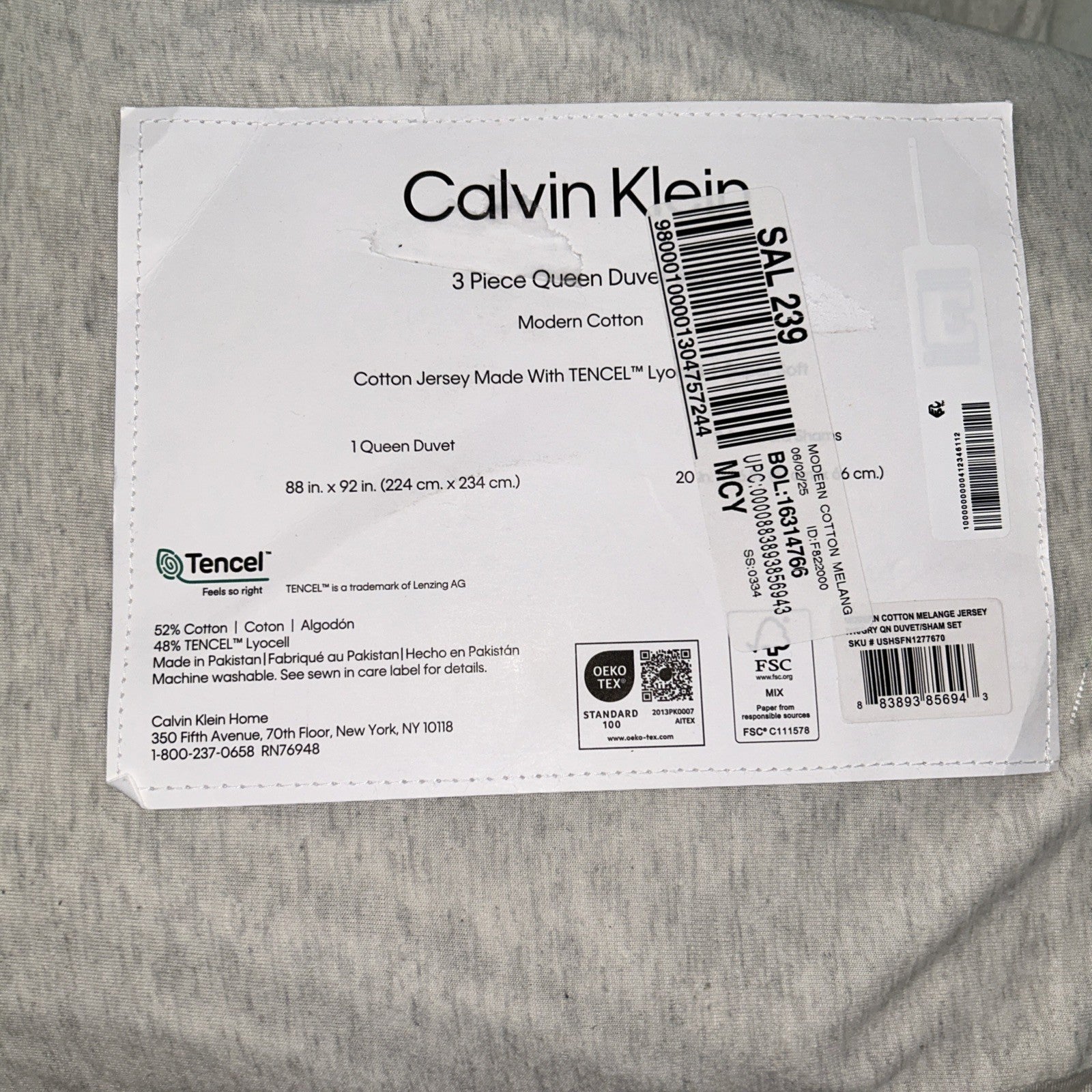 Calvin Klein Modern Cotton Jersey Tencel QUEEN Duvet & Shams Set Ivory / Gray